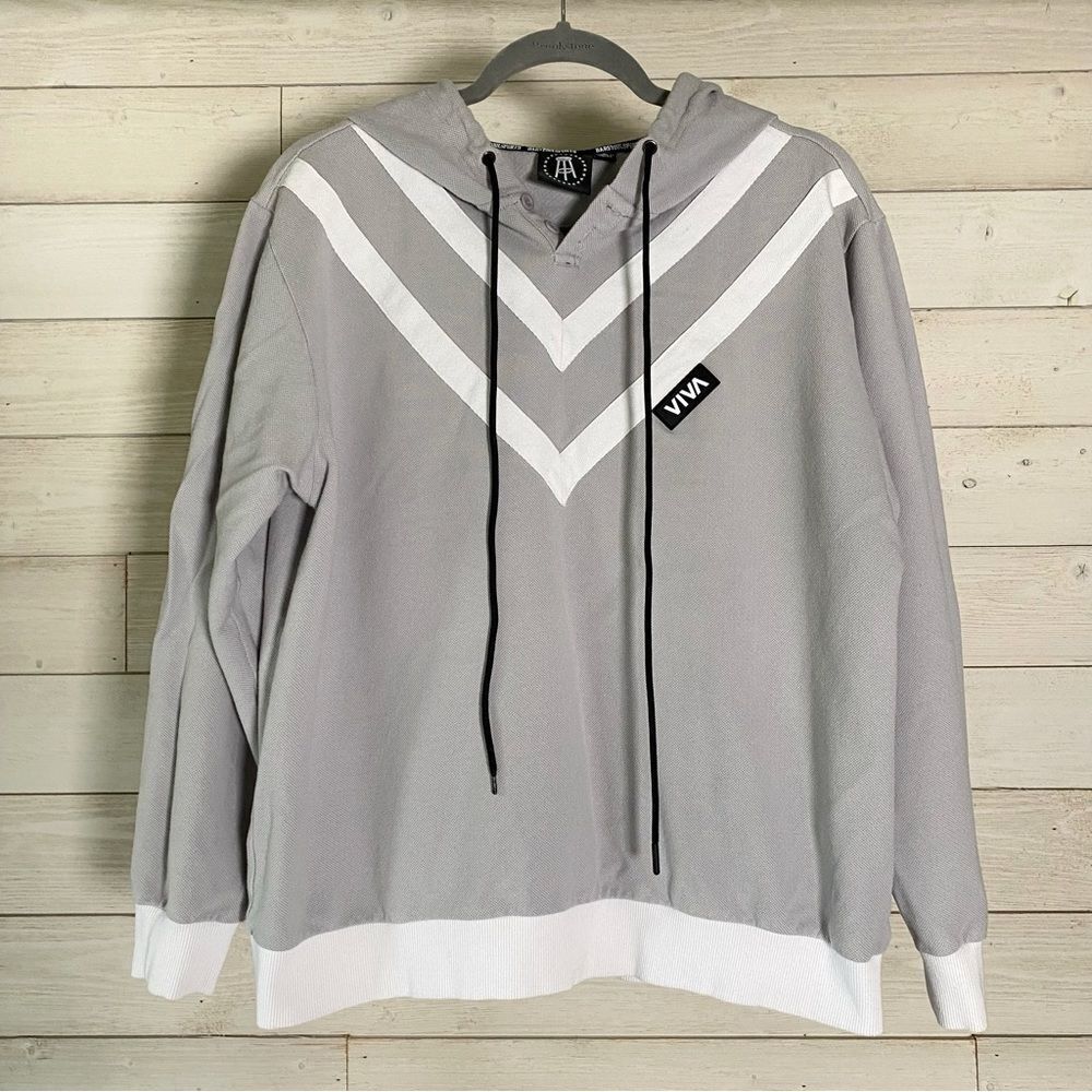 Barstool sports men’s Viva La Stool grey and white cotton chevron hoodie, Large